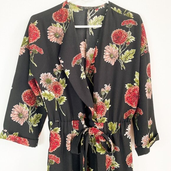 Zara DArk Florals Long Sleeve Jumpsuit S - Picture 4 of 10